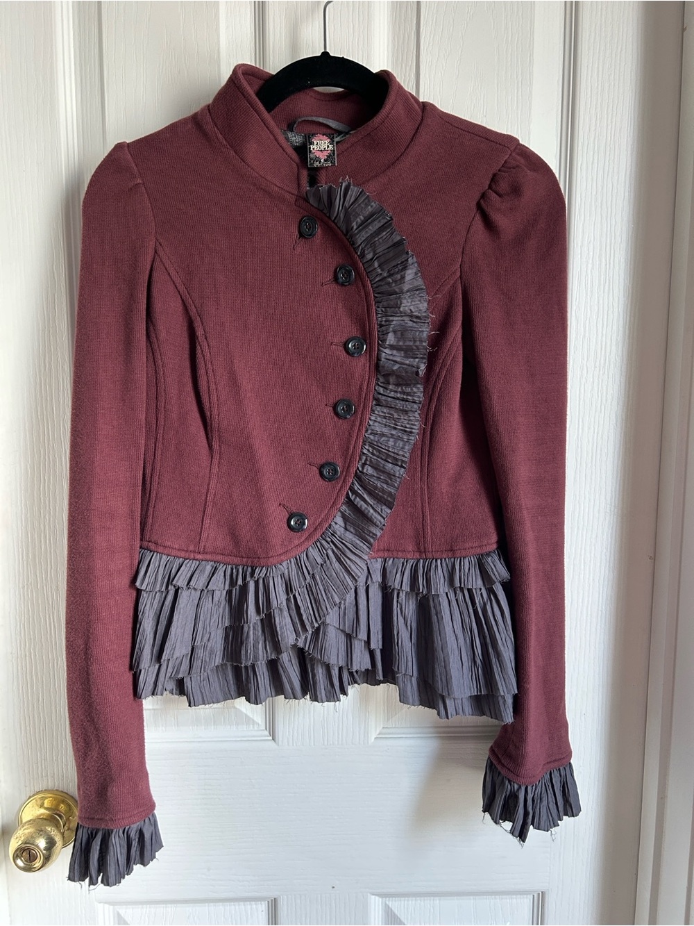 Free People Burgundy Blazer Peplum with button closure